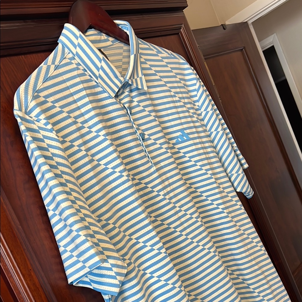 Brand New Adidas Blue & White Striped Mesh Print Stretch Tennis 🎾 Golf ⛳️ Polo! - Picture 5 of 12